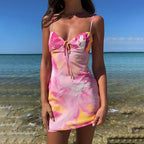 Mireva Pink Sunset Tie-Front Mini Dress