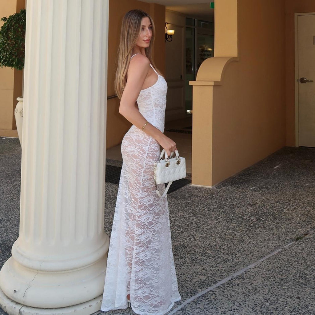 Tizya White Lace Maxi Skirt Set