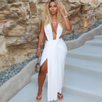 Lorena Deep Plunge Halter Maxi Dress