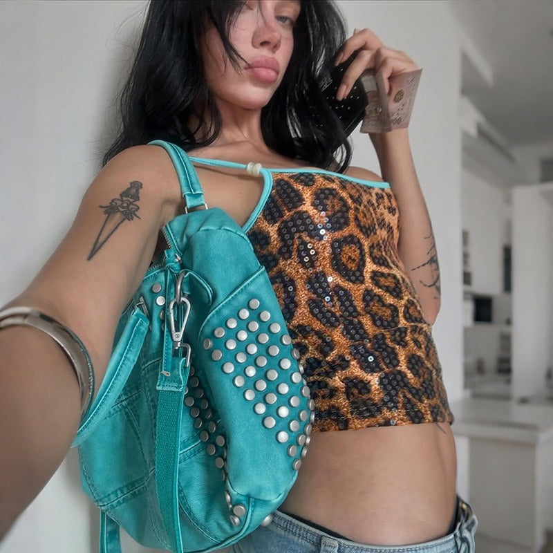 Liana Leopard Sequin Cami Top