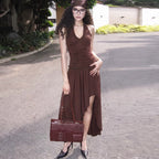 Eden Asymmetric Ruched Halter Maxi Dress