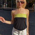 Reese Black Strapless Lace Trim Top