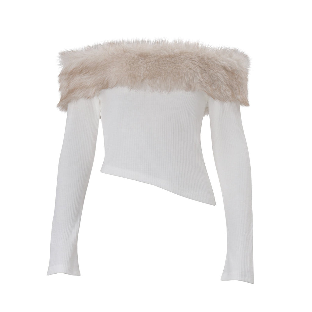 Faux Fur Trim Off-Shoulder Top