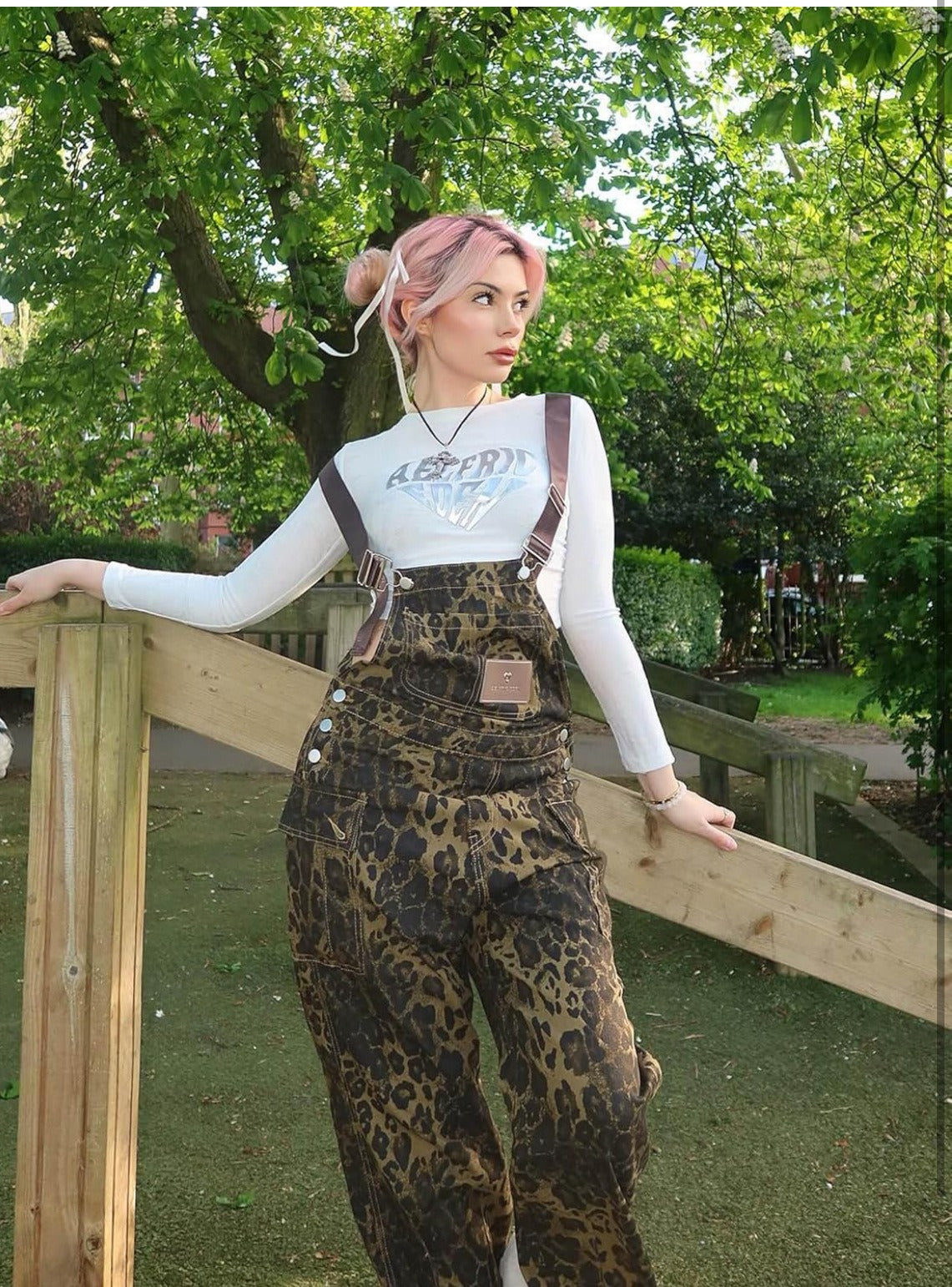 Rania Leopard Print Wide Leg Overalls