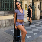 Y2K Striped V-Neck Two-Piece Set