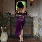 Elara Lace Trim Halter Top & Asymmetrical Skirt Set