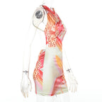 Maevin Tropical Orchid Halter Mini Dress