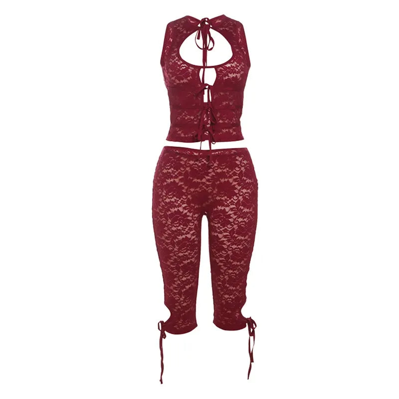Ysela Lace Tie-Front Two Piece Set