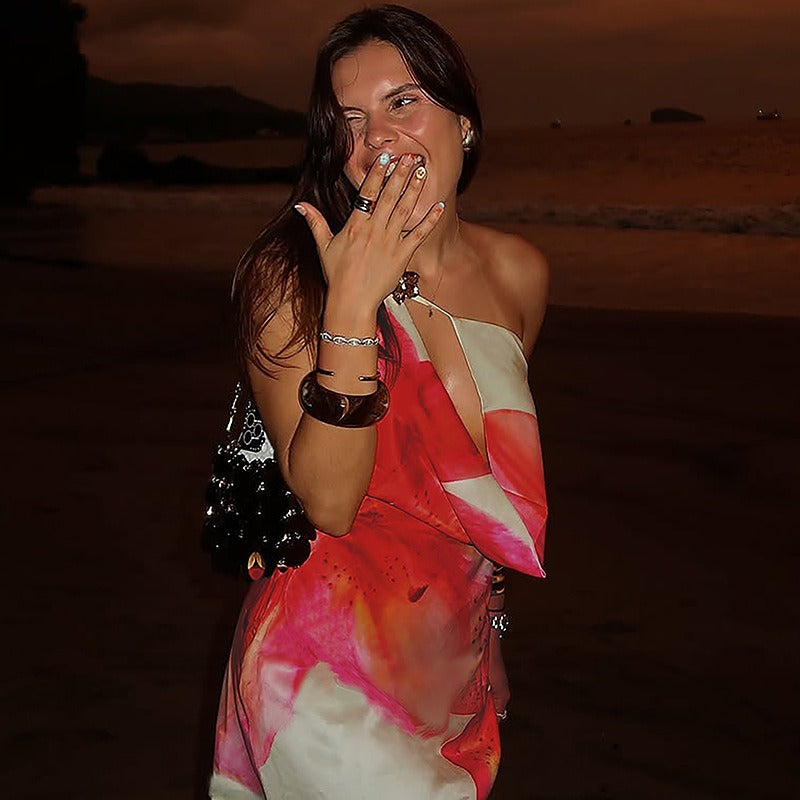 Solina Floral Asymmetric Halter Mini Dress