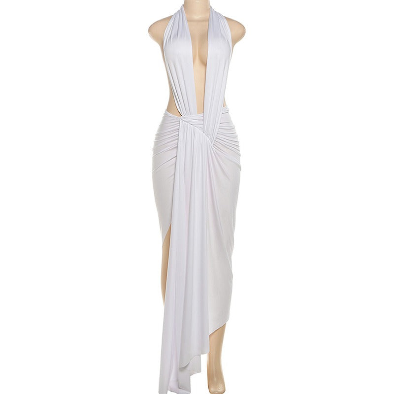 Lorena Deep Plunge Halter Maxi Dress