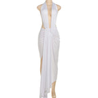 Lorena Deep Plunge Halter Maxi Dress