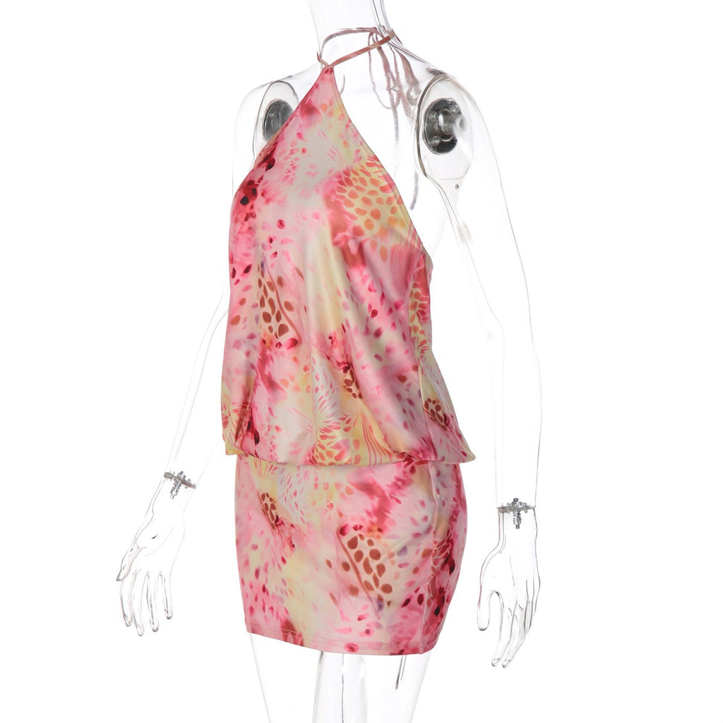 Cerise Backless Halter Mini Dress