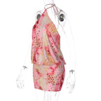 Cerise Backless Halter Mini Dress
