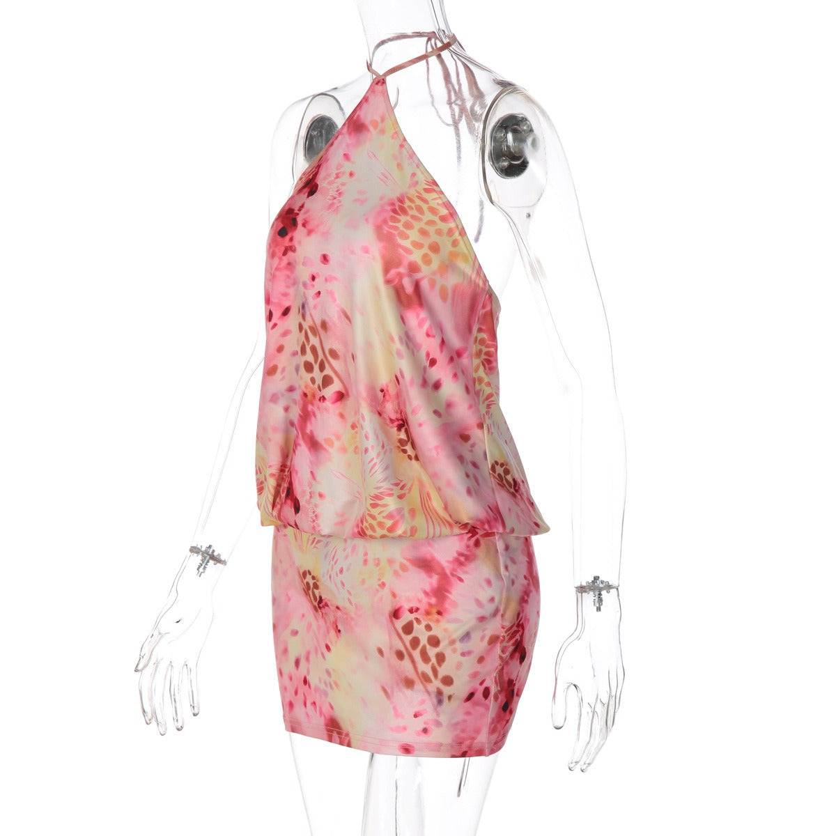 Cerise Backless Halter Mini Dress