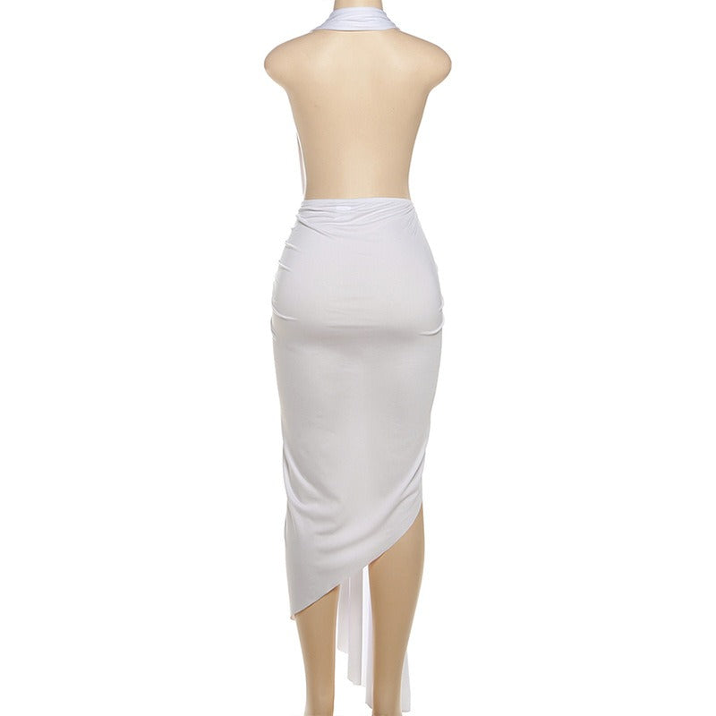 Lorena Deep Plunge Halter Maxi Dress