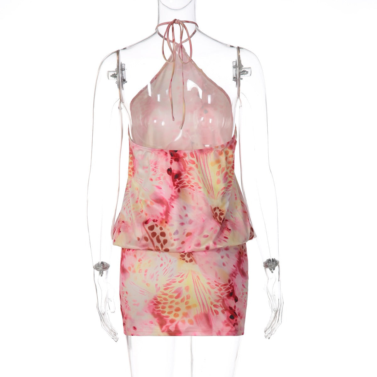 Cerise Backless Halter Mini Dress