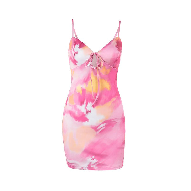 Mireva Pink Sunset Tie-Front Mini Dress