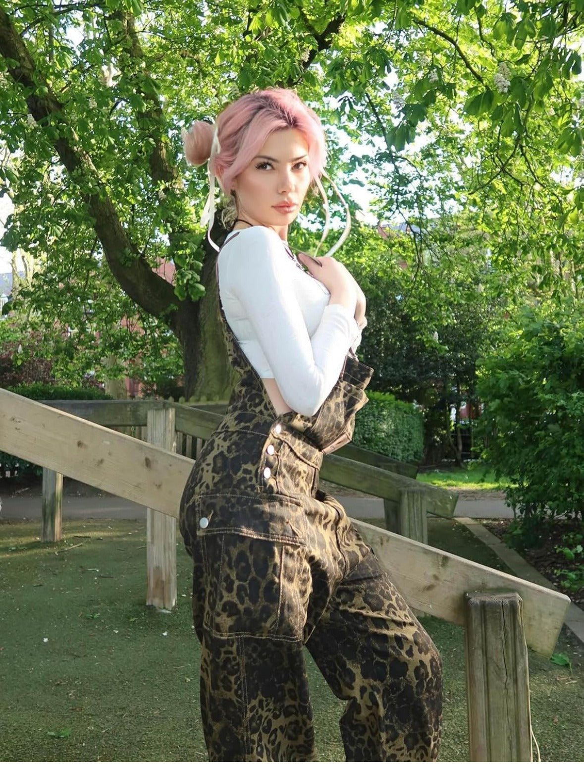 Rania Leopard Print Wide Leg Overalls