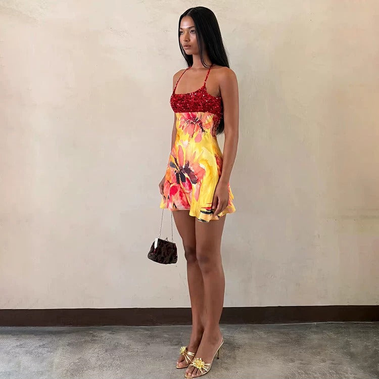 Riley Sequin Floral Mini Dress