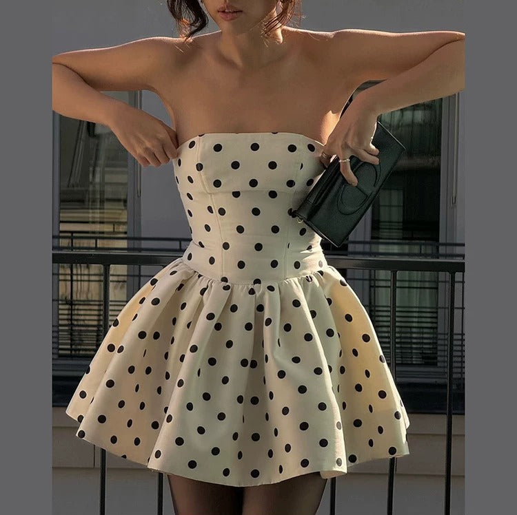 Gemma Vintage Polka Dot Strapless Mini Dress