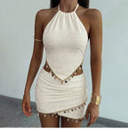 Davina Pearl Charm Ruched Halter Skirt Set