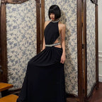 Cora Rhinestone Cutout Halter Maxi Dress