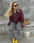 Geneva Faux Leather Bomber Jacket
