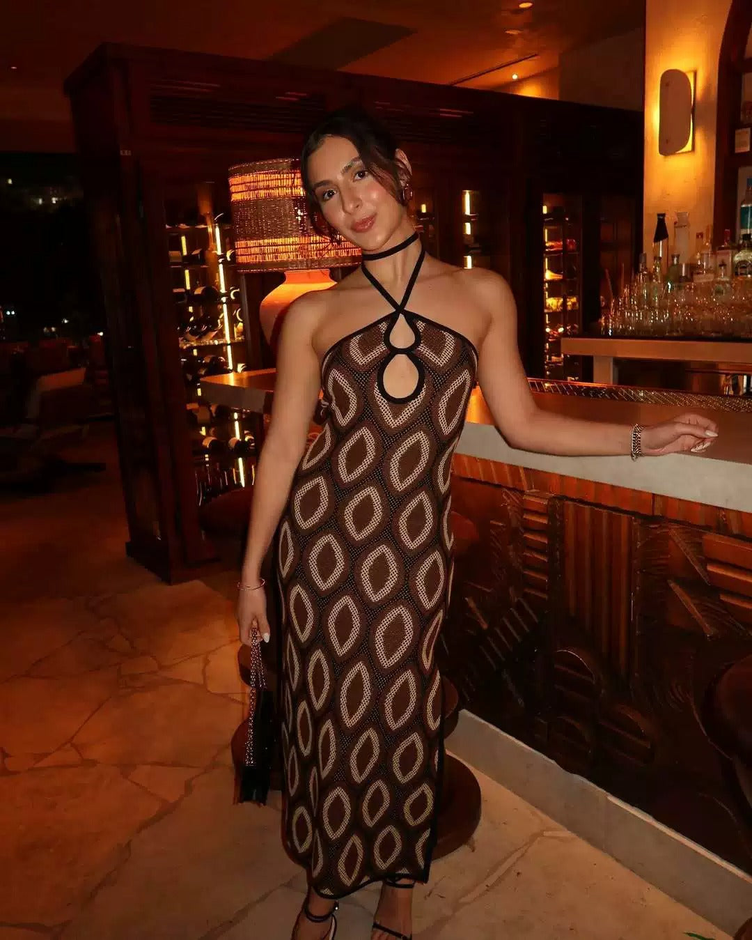 Faiza Retro Halter Mesh Maxi Dress