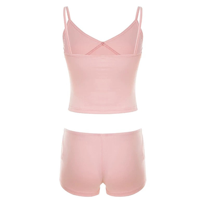 Hanae Pink Contrast Stitch Lounge Set