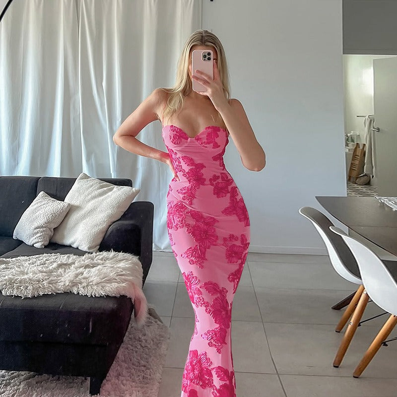 Noreia Pink Floral Lace Maxi Dress