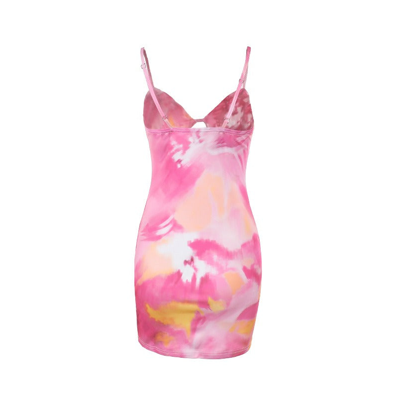 Mireva Pink Sunset Tie-Front Mini Dress