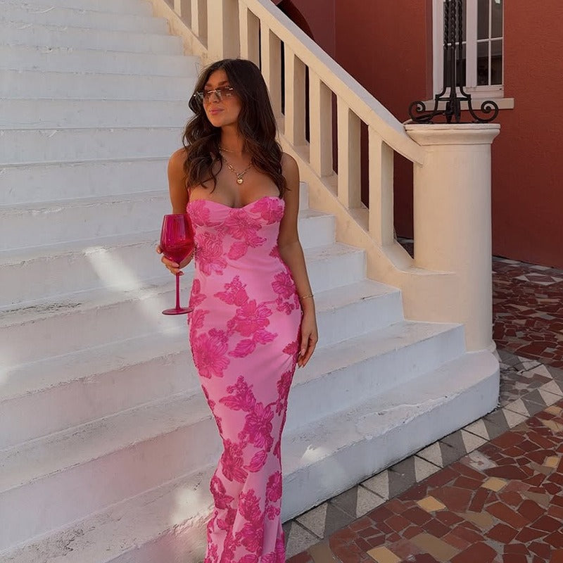 Noreia Pink Floral Lace Maxi Dress