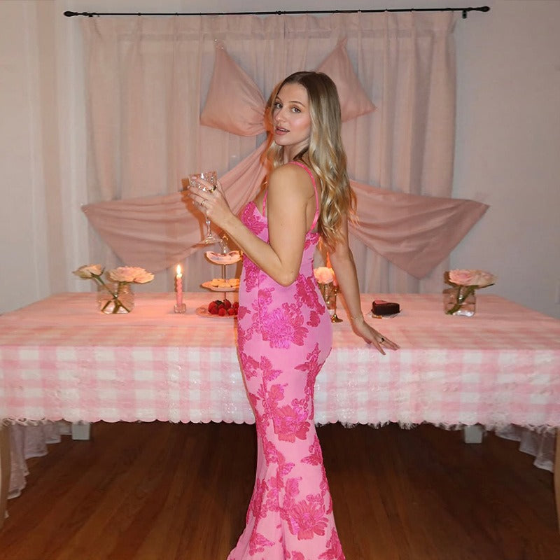 Noreia Pink Floral Lace Maxi Dress