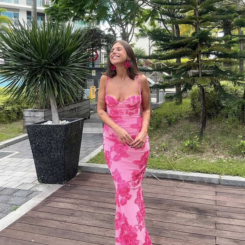 Noreia Pink Floral Lace Maxi Dress