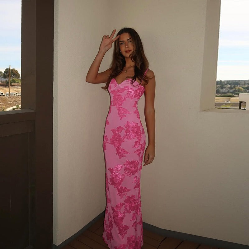 Noreia Pink Floral Lace Maxi Dress