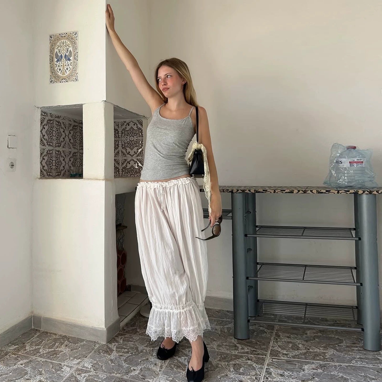 Willa Lace Trim Ruffle Capri Pants