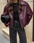 Geneva Faux Leather Bomber Jacket