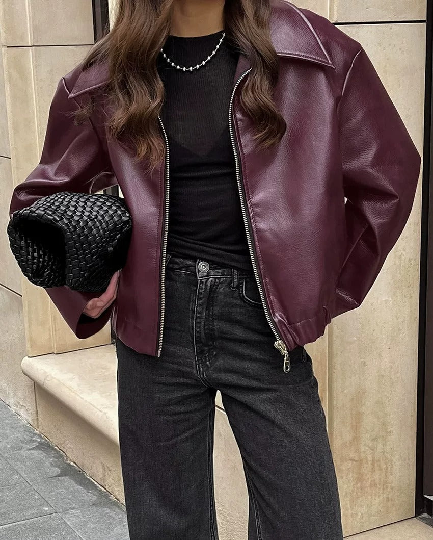 Geneva Faux Leather Bomber Jacket