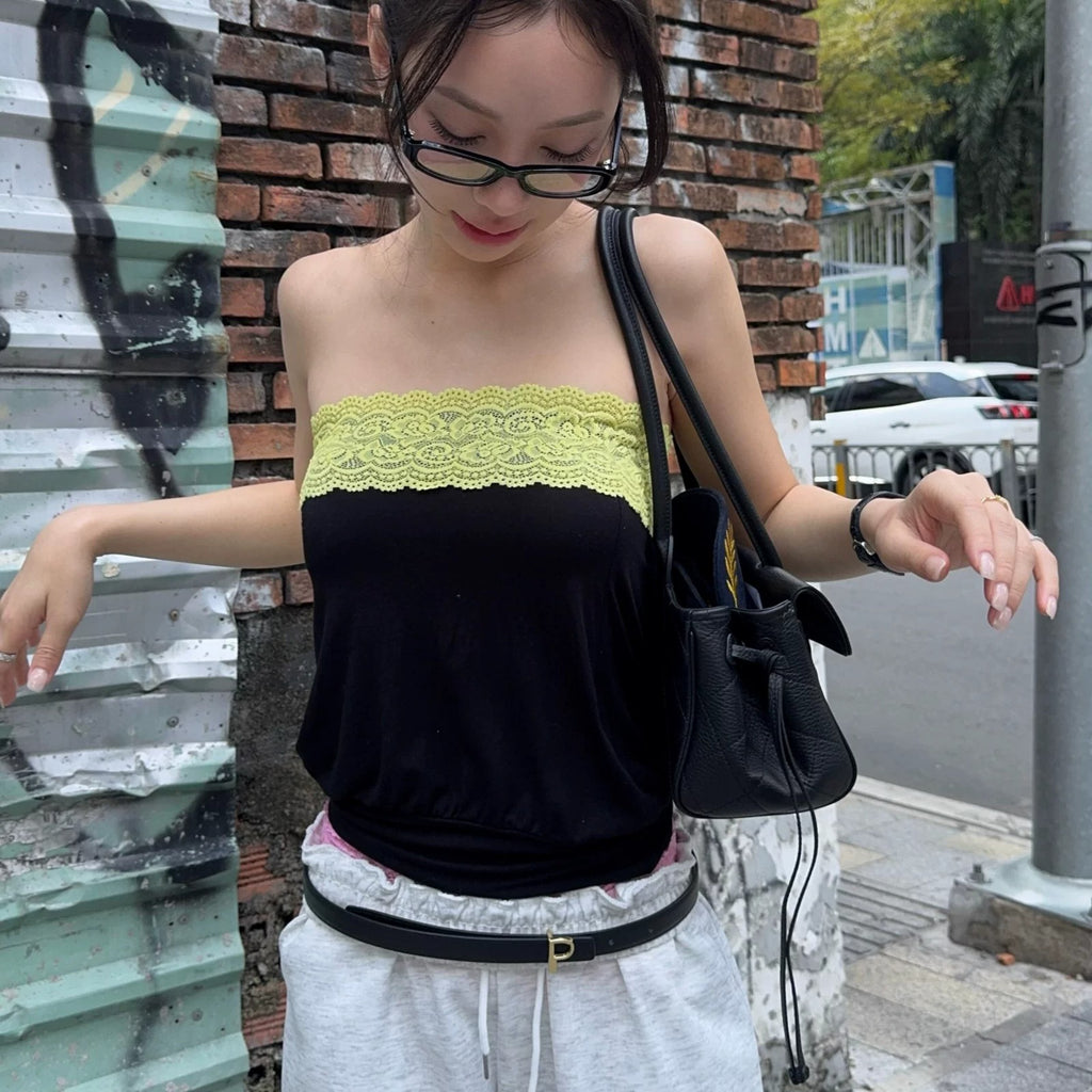Reese Black Strapless Lace Trim Top