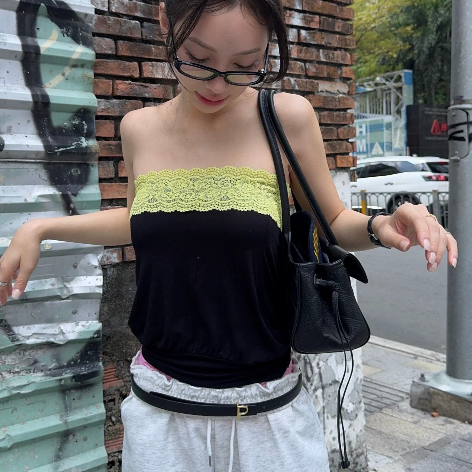 Reese Black Strapless Lace Trim Top
