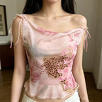 Zinnia Pink Leopard Cowl-Neck Camis