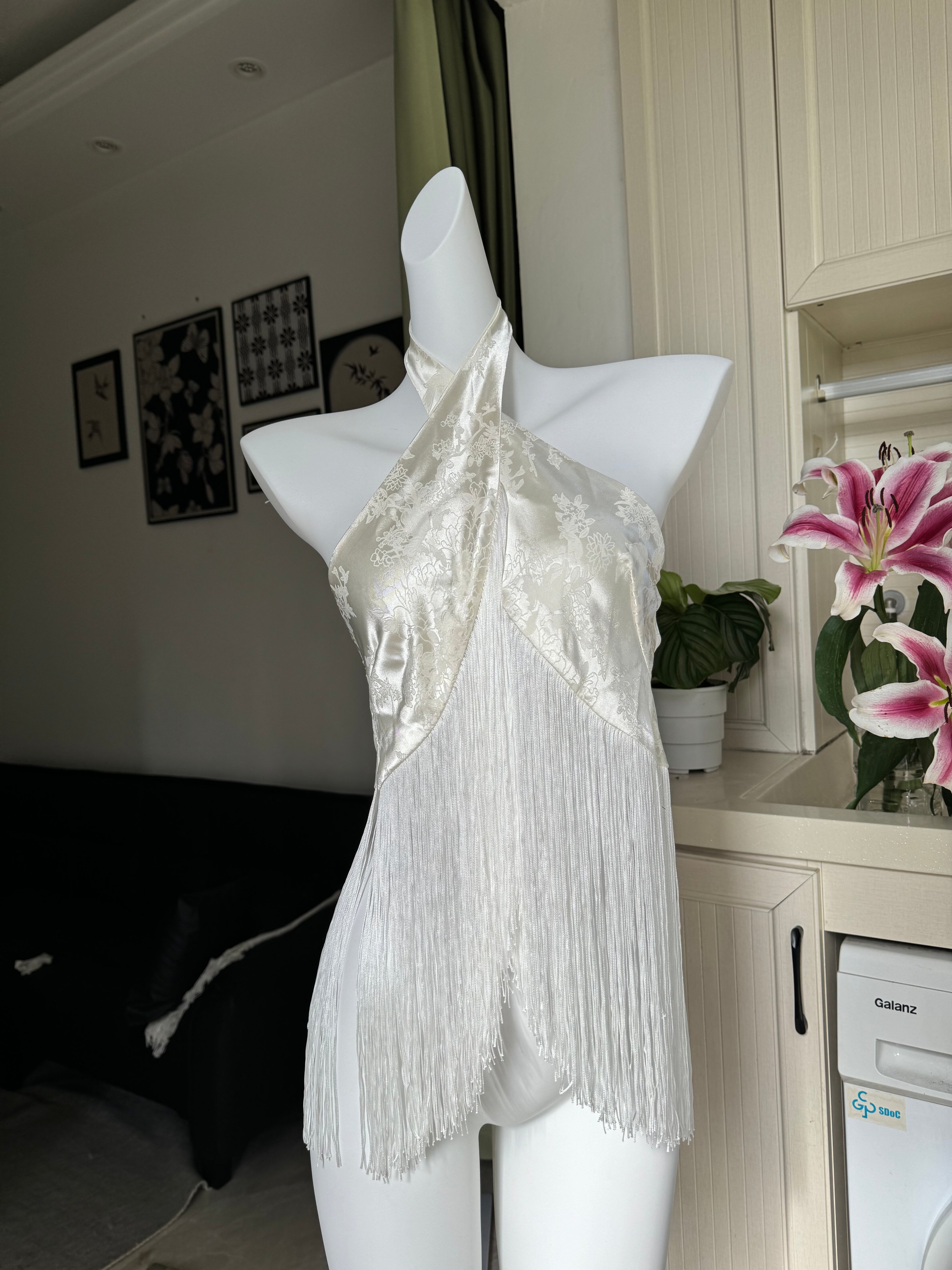 Freya Ivory Satin Fringe Halter Top