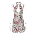 Thais Floral Leopard Halter Mini Dress