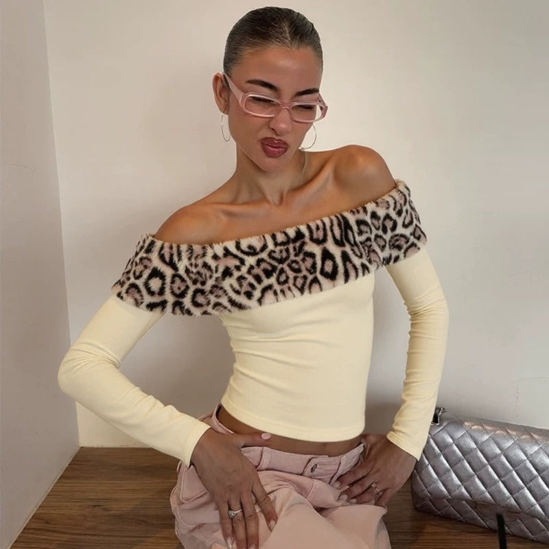 Tallulah Off-Shoulder Leopard Trim Top