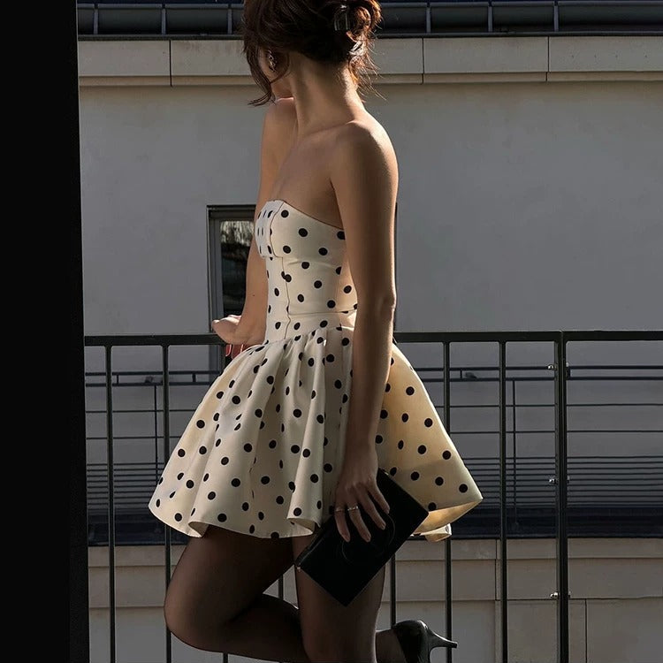 Gemma Vintage Polka Dot Strapless Mini Dress