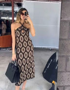 Faiza Retro Halter Mesh Maxi Dress