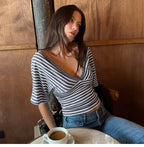 Yuna Striped Deep V-Neck Top