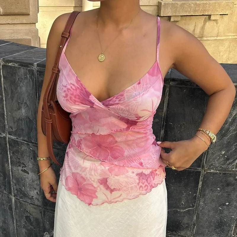 Desira Floral Sheer Mesh Cami Top