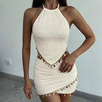 Davina Pearl Charm Ruched Halter Skirt Set