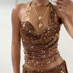 Sequin Ring-Strap Halter Top